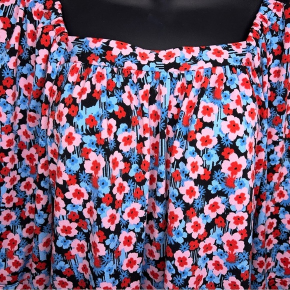 Small Pop Sugar Colorful Peasant Top Blue Pink Red Floral Square Neckline - Picture 7 of 12